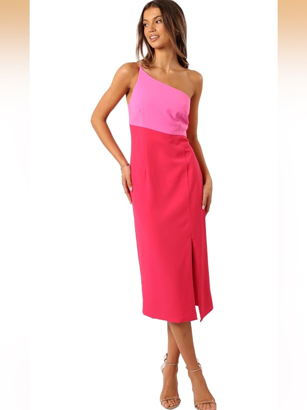 NWT Petal & Pup Xiomar Pink Colorblock one shoulder midi-length dress 4